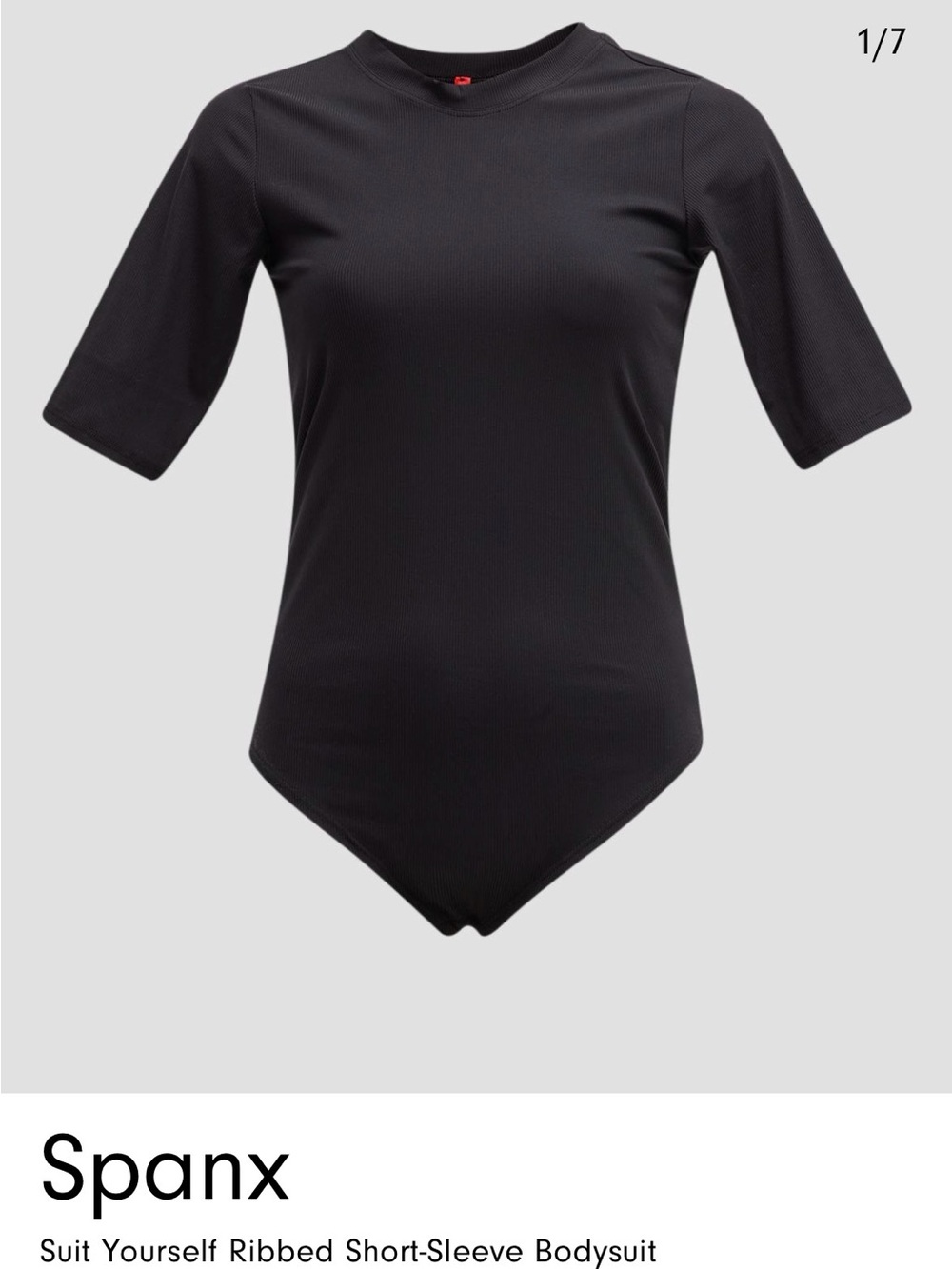 SPANX Black Ribbed Short-Sleeve One-Piece Bodysuit